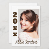 白カスタム色卒業写真の保存日時 招待状 (正面/裏面)