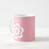 白カスタム花付きクラシックピンクの白いマグカップ コーヒーマグカップ (正面左)