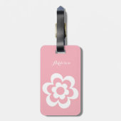 白カスタム花付きピンクラゲージタグ ラゲッジタグ (裏面縦)