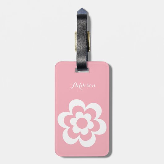 白カスタム花付きピンクラゲージタグ ラゲッジタグ (裏面縦)