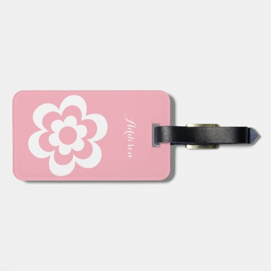 白カスタム花付きピンクラゲージタグ ラゲッジタグ (裏面横)