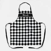 白カスタム黒の市松模様に台所 エプロン (正面)