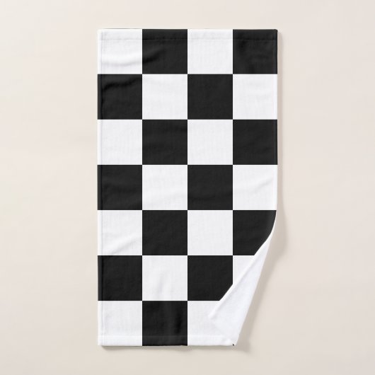 白カスタム黒の花の市松模様に模様 バスタオルセット (ハンドタオル)