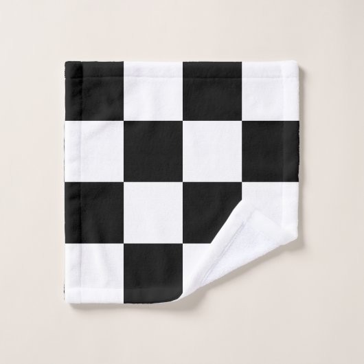 白カスタム黒の花の市松模様に模様 バスタオルセット (ウォッシュタオル)
