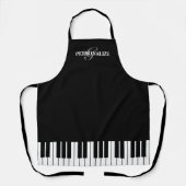 白カスタム黒ピアノ鍵料理台所 エプロン (正面)