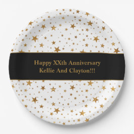 白カスタム/金ゴールド星メッセージ記念日 ペーパープレート