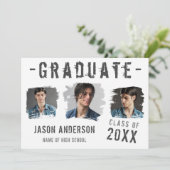 白カッコいいグランジの3枚の写真卒業 案内状 (スタンド正面)