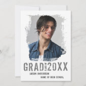 白カッコいいグランジ1枚の写真卒業 案内状 (正面)