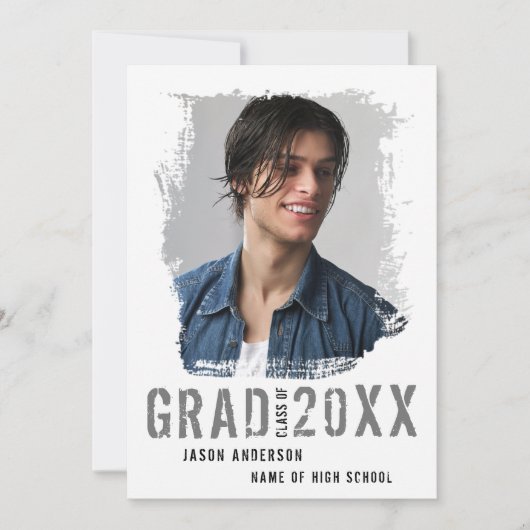 白カッコいいグランジ1枚の写真卒業 案内状 (正面)