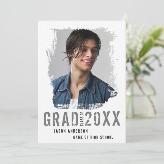 白カッコいいグランジ1枚の写真卒業 案内状 (スタンド正面)