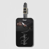 白カッコいいモダン黒の写真モノグラムの ラゲッジタグ (正面縦)