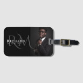 白カッコいいモダン黒の写真モノグラムの ラゲッジタグ (正面横)