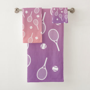 白カッコいいレトロテニスラケット模様グラデーション バスタオルセット
