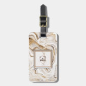 白カッコいい石大理石のテクスチャ、モノグラム ラゲッジタグ (正面縦)