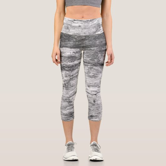 白カッコいい黒の木実在の樹皮自然 カプリレギンス (正面)