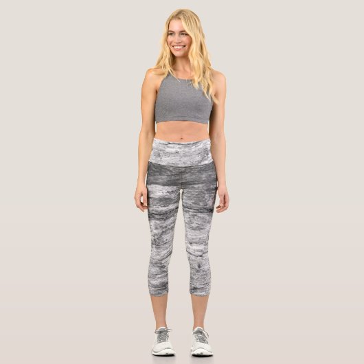 白カッコいい黒の木実在の樹皮自然 カプリレギンス (正面)