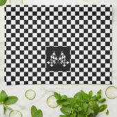 白カッコいい黒市松模様に旗 キッチンタオル (折り畳み)