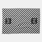 白カッコいい黒市松模様に旗 キッチンタオル (横)