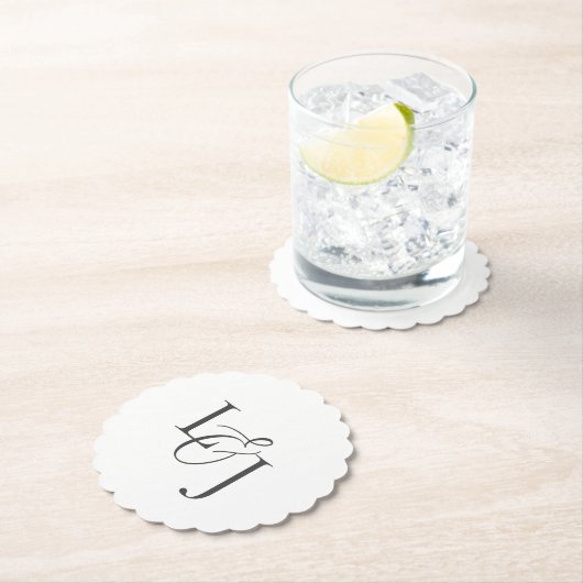 白カップルイニシャルモノグラム結婚の鱗片状 ペーパーコースター (インサイチュ)