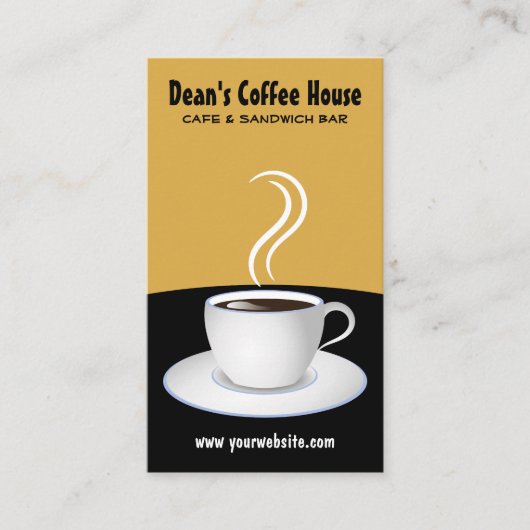 白カップ蒸しコーヒーブラックとベージュカフェ 名刺 (正面)