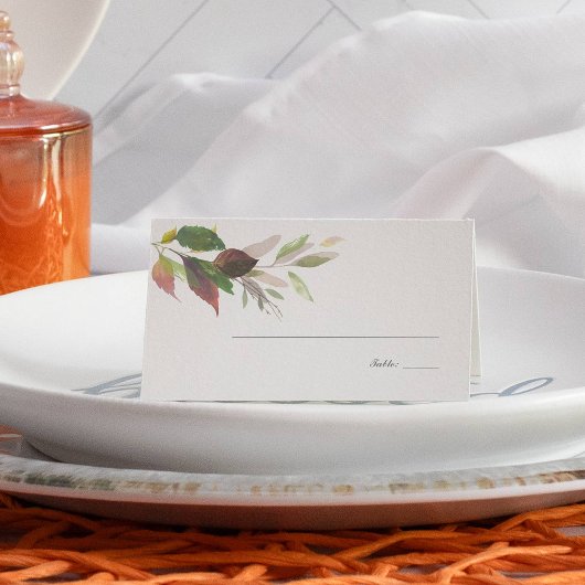 白カボチャとマルサラ結婚の秋の葉 プレイスカード