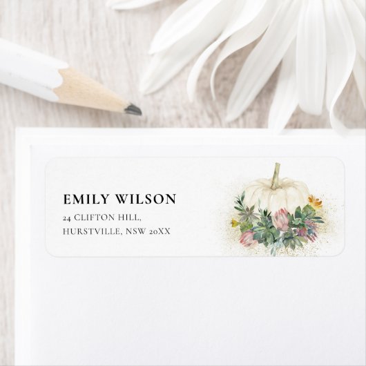 白カボチャのピンクのプロテア多肉性動物のアドレス ラベル (インサイチュ)