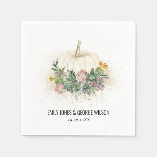 白カボチャのピンクのプロテア多肉性結婚動物 スタンダードカクテルナプキン (正面)