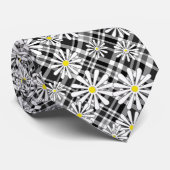 白カモミールの花オン白黒市松模様にb ネクタイ (ロール)