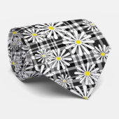 白カモミールの花オン白黒市松模様にb ネクタイ (ロール)