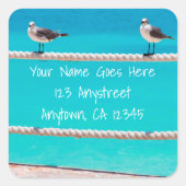 白カモメビーチ鳥写真差出人住所 スクエアシール (正面)