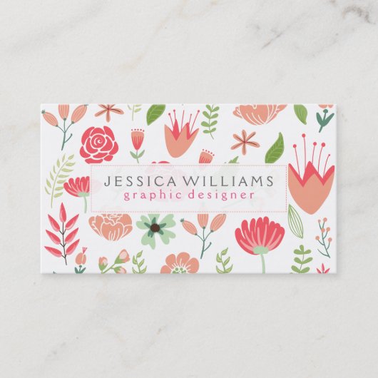 白カラフルい背景に花を盛り付ける 名刺 (正面)