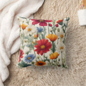 白カラフルい背景のワイルドフラワー クッション (ブランケット)