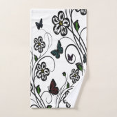 白カラフルい花の蝶 バスタオルセット (ハンドタオル)