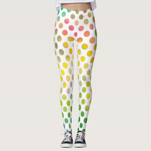 白カラフルの絵を描水色の点 レギンス (正面)