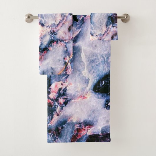 白カラフルエレガント青とピンク バスタオルセット (インサイチュ)