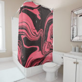 白カラフルバの赤大理石インク紙質感 シャワーカーテン (インサイチュ)