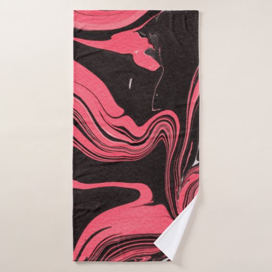 白カラフルバの赤大理石インク紙質感 バスタオル (バスタオル)