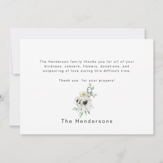 白カラフルフローラスプレー葬儀ありがとう サンキューカード (裏面)