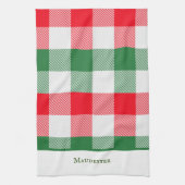 白カラフルモダン緑の赤いバッファローのプレイド キッチンタオル (縦)