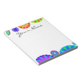 白カラフル地のレトロの花模様 ノートパッド (アングル)