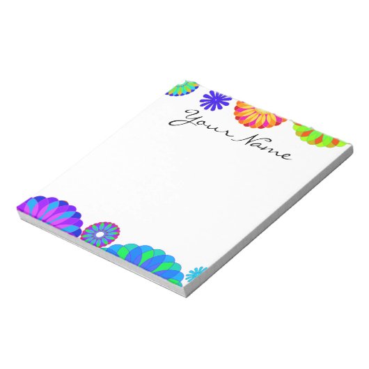 白カラフル地のレトロの花模様 ノートパッド (回転)