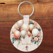 白カラフル桃フローラバルーンエレガントパーティー キーホルダー (裏面)