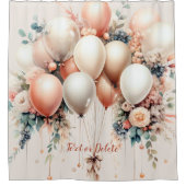 白カラフル桃フローラバルーンエレガントパーティー シャワーカーテン (正面)