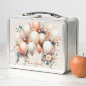 白カラフル桃フローラバルーンエレガントパーティー メタルランチボックス (インサイチュ)