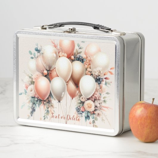 白カラフル桃フローラバルーンエレガントパーティー メタルランチボックス (インサイチュ)