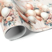白カラフル桃フローラバルーンエレガントパーティー ラッピングペーパー (ロールコーナー)