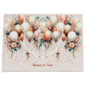 白カラフル桃フローラバルーンエレガントパーティー ラージペーパーバッグ (正面)