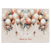 白カラフル桃フローラバルーンエレガントパーティー ラージペーパーバッグ (裏面)