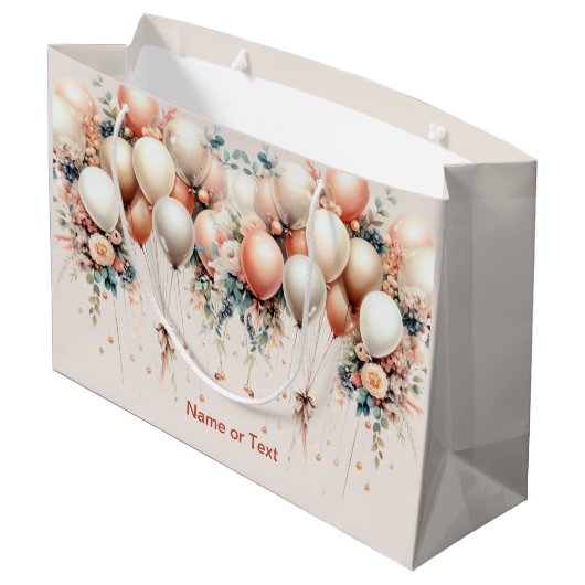 白カラフル桃フローラバルーンエレガントパーティー ラージペーパーバッグ (裏面アングル)