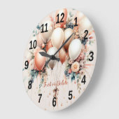 白カラフル桃フローラバルーンエレガントパーティー ラージ壁時計 (傾斜)
